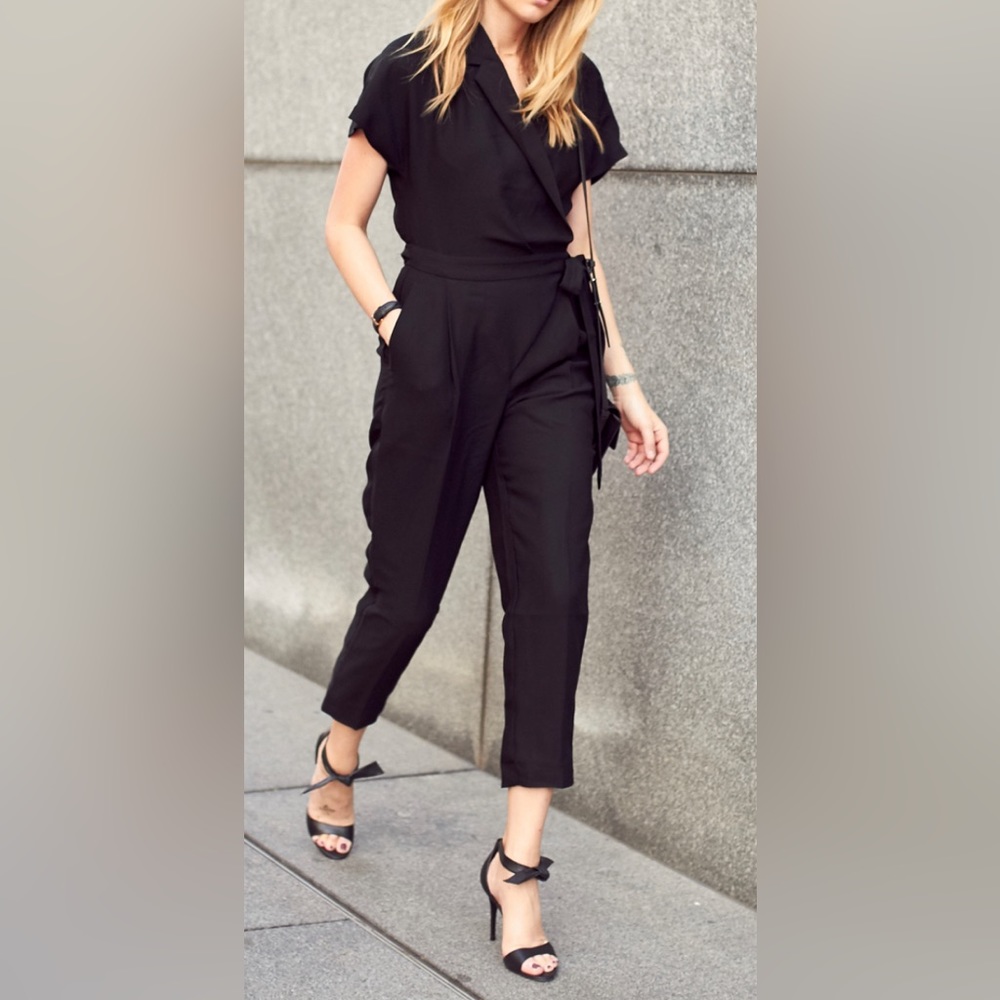 Banana Republic Tuxedo Black Wrap Jumpsuit